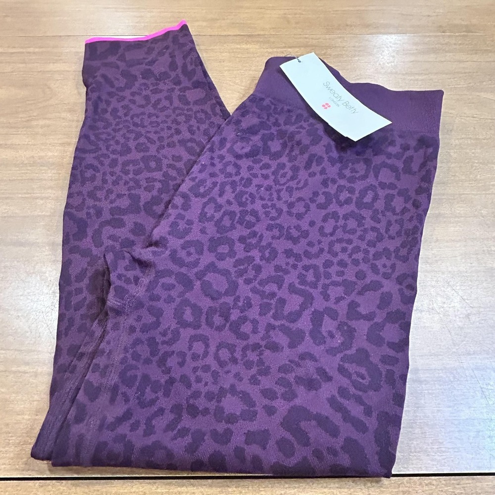 Sweaty Betty Pants Womens 12 Purple Animal Print Knit Jegging Seamless Stretch